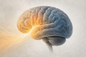Brain illustration showing a metabolic fuel switch. DeSimone Functional Medicine.